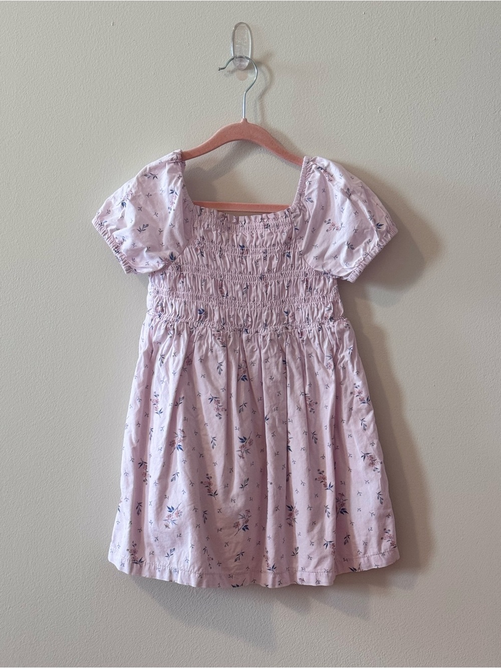 GAP Girls' Pink Floral Smocked Puff-Sleeve Dress
